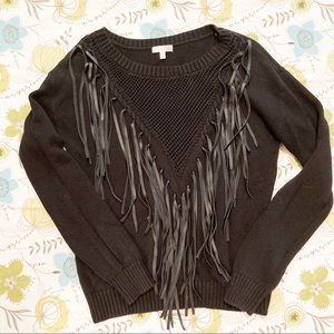 GB Black Round Neck Sweater with Fringe Size XL